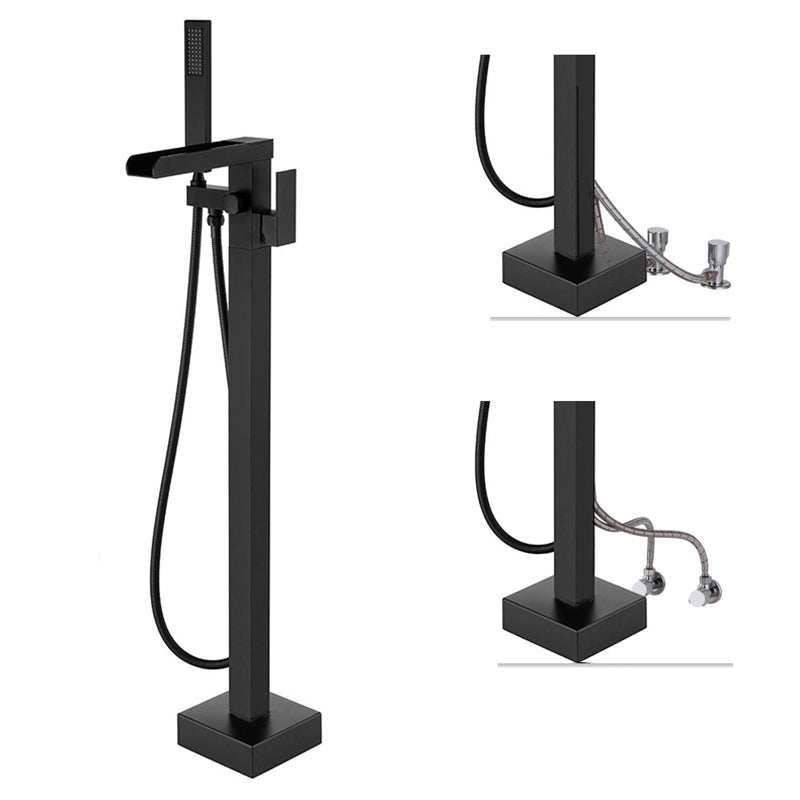 Floor Mounted Copper Freestanding Tub Filler High Arc Freestanding Faucet with Hose
