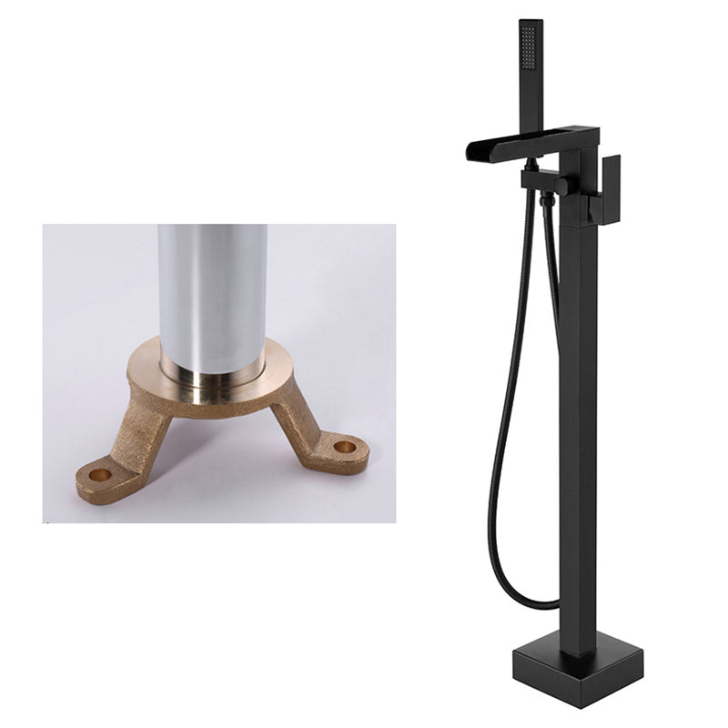 Floor Mounted Copper Freestanding Tub Filler High Arc Freestanding Faucet with Hose