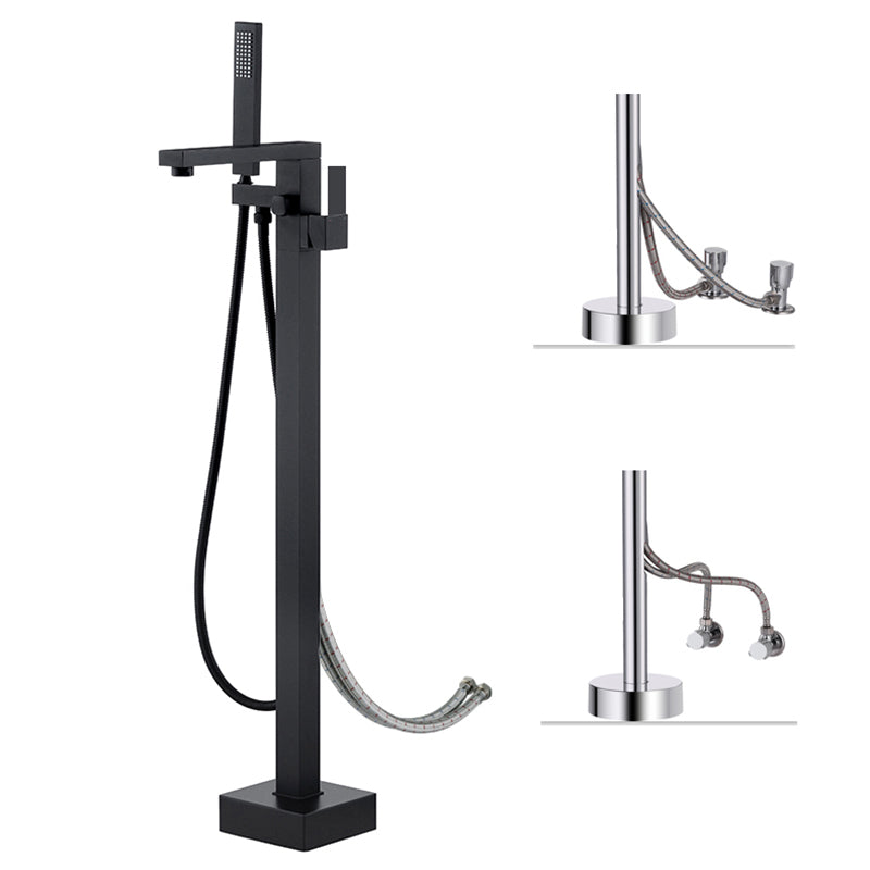 Floor Mounted Copper Freestanding Tub Filler High Arc Freestanding Faucet with Hose