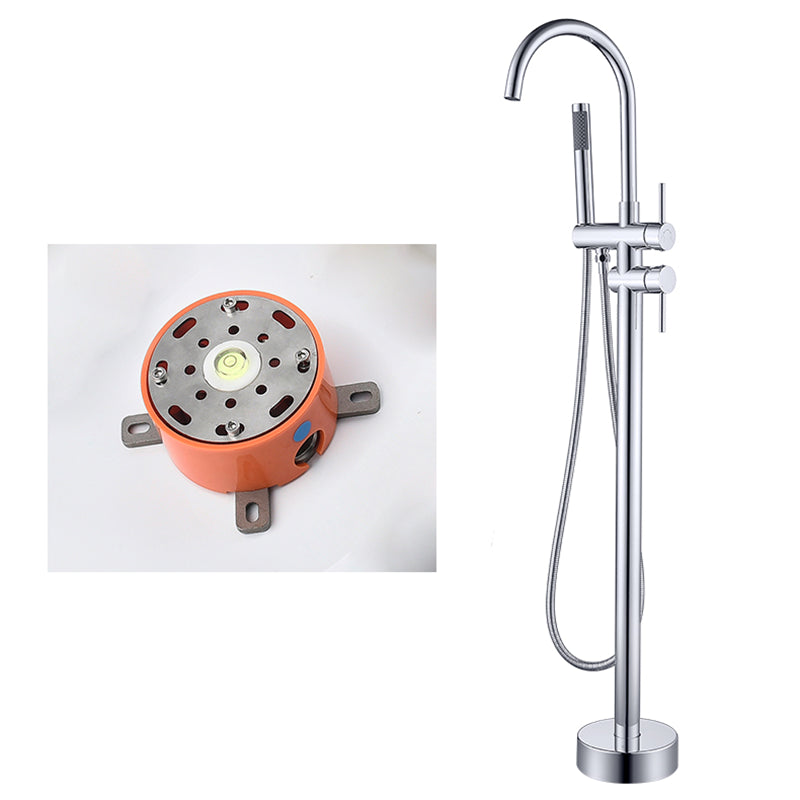 Floor Mounted Copper Freestanding Tub Filler High Arc Freestanding Faucet with Hose