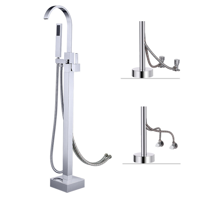 Floor Mounted Copper Freestanding Tub Filler High Arc Freestanding Faucet with Hose