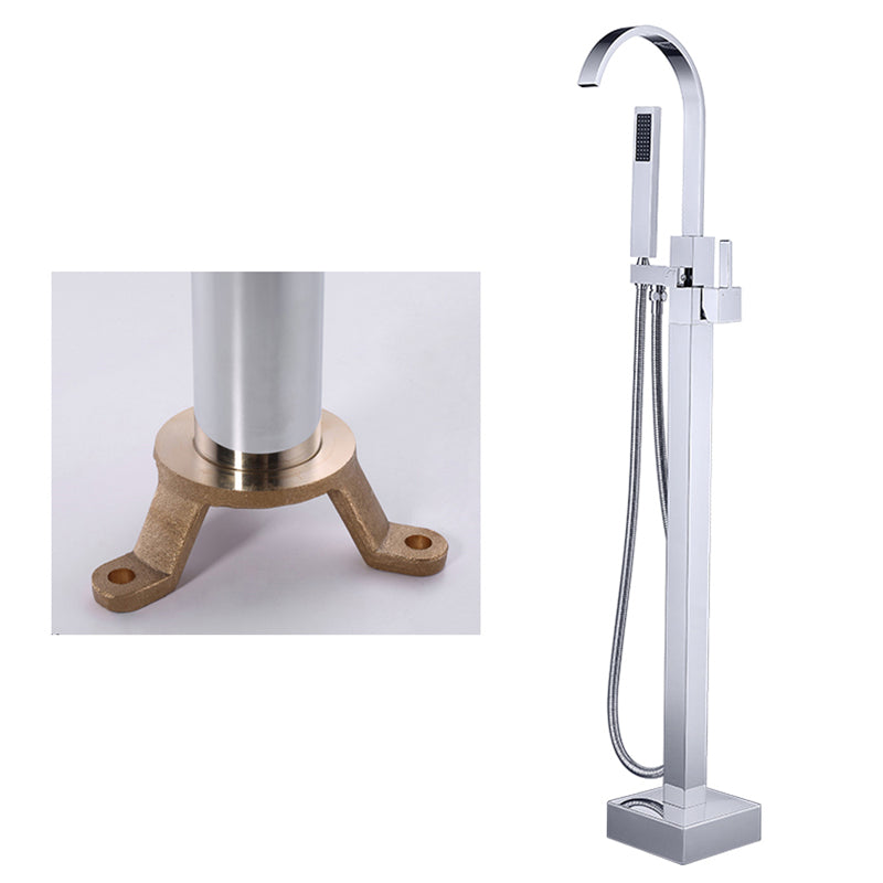 Floor Mounted Copper Freestanding Tub Filler High Arc Freestanding Faucet with Hose