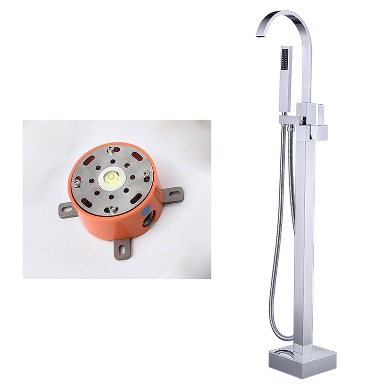 Floor Mounted Copper Freestanding Tub Filler High Arc Freestanding Faucet with Hose