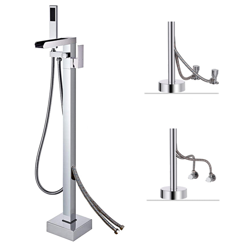 Floor Mounted Copper Freestanding Tub Filler High Arc Freestanding Faucet with Hose