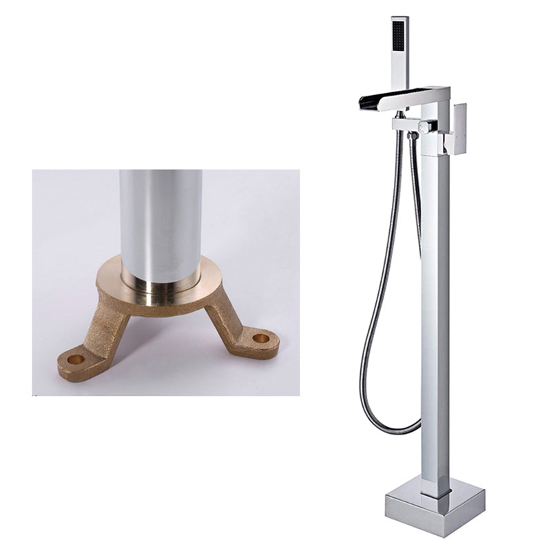 Floor Mounted Copper Freestanding Tub Filler High Arc Freestanding Faucet with Hose