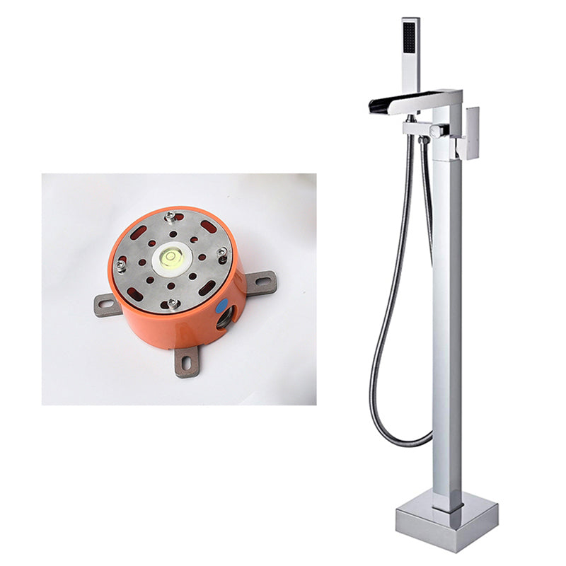 Floor Mounted Copper Freestanding Tub Filler High Arc Freestanding Faucet with Hose