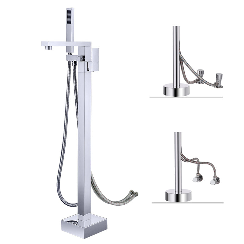 Floor Mounted Copper Freestanding Tub Filler High Arc Freestanding Faucet with Hose