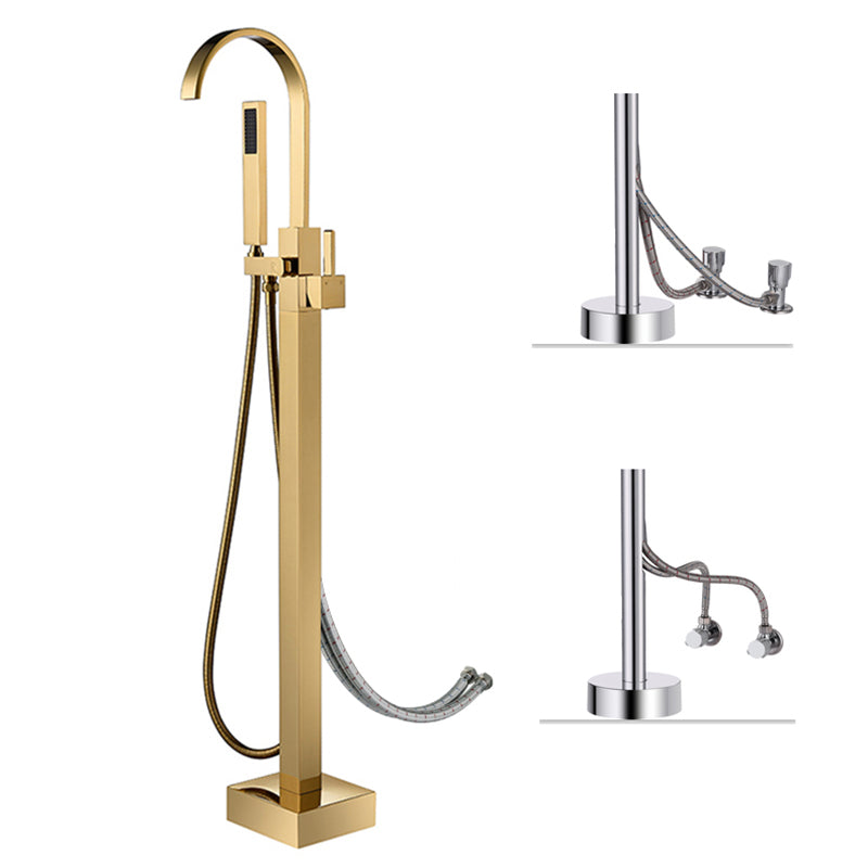 Floor Mounted Copper Freestanding Tub Filler High Arc Freestanding Faucet with Hose