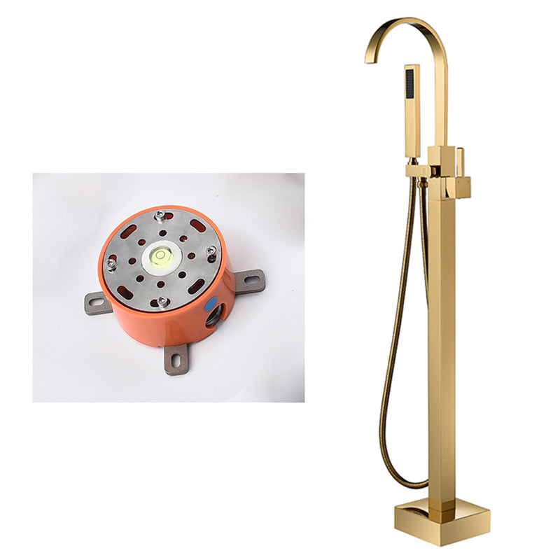 Floor Mounted Copper Freestanding Tub Filler High Arc Freestanding Faucet with Hose