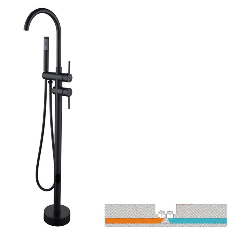 Floor Mounted Copper Freestanding Tub Filler Simple High Arc Freestanding Tub Filler Trim