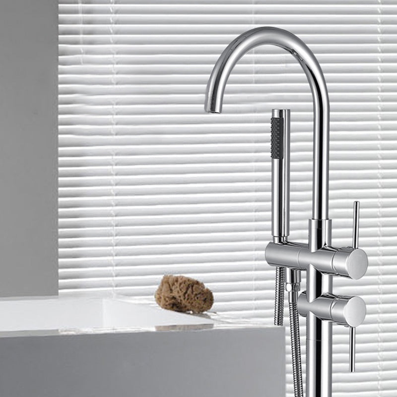 Floor Mounted Copper Freestanding Tub Filler Simple High Arc Freestanding Tub Filler Trim