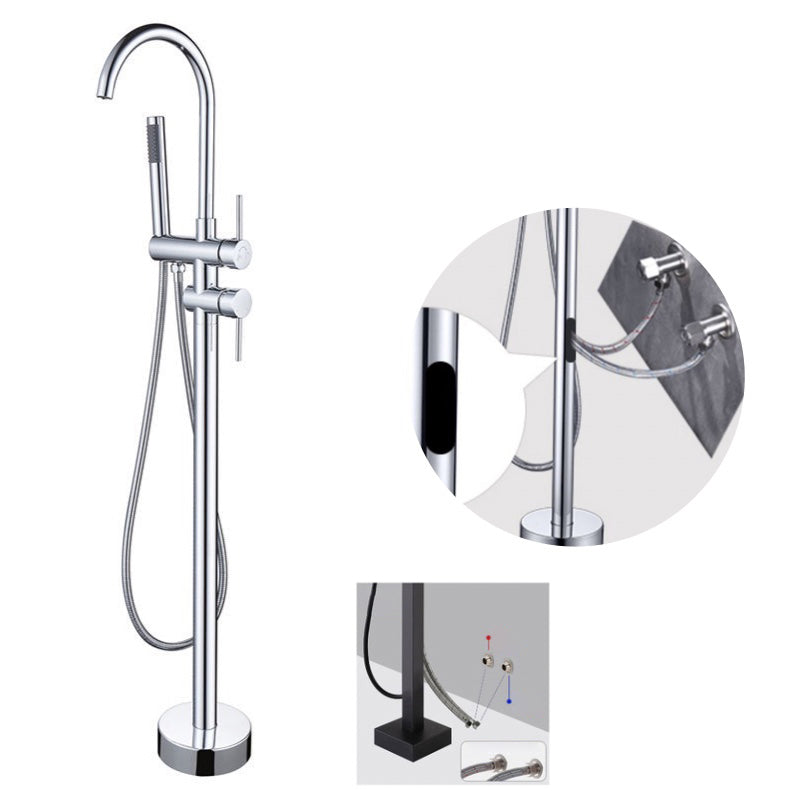 Floor Mounted Copper Freestanding Tub Filler Simple High Arc Freestanding Tub Filler Trim