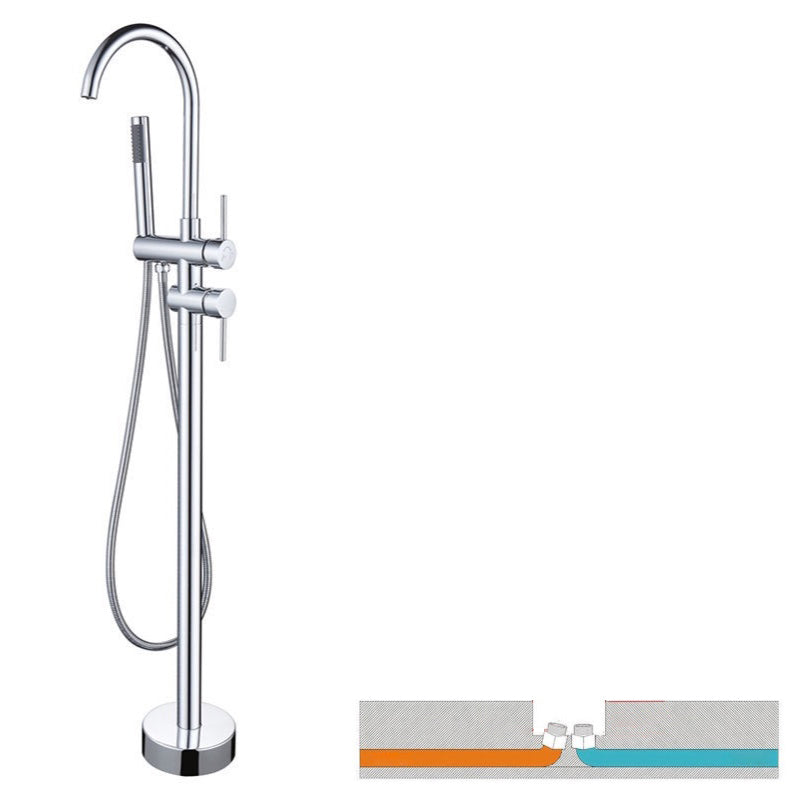 Floor Mounted Copper Freestanding Tub Filler Simple High Arc Freestanding Tub Filler Trim