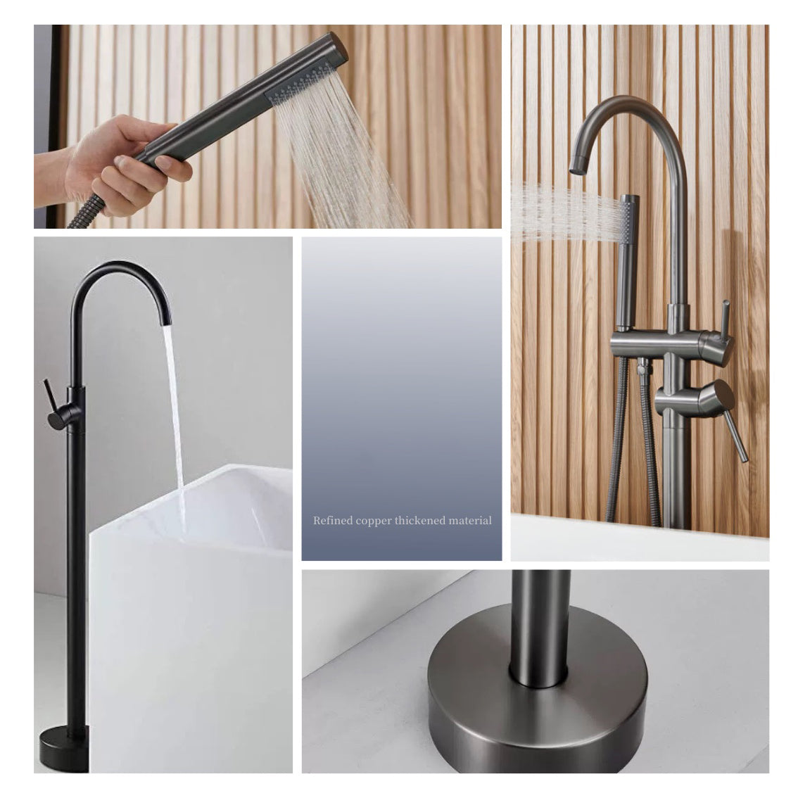 Floor Mounted Copper Freestanding Tub Filler Simple High Arc Freestanding Tub Filler Trim