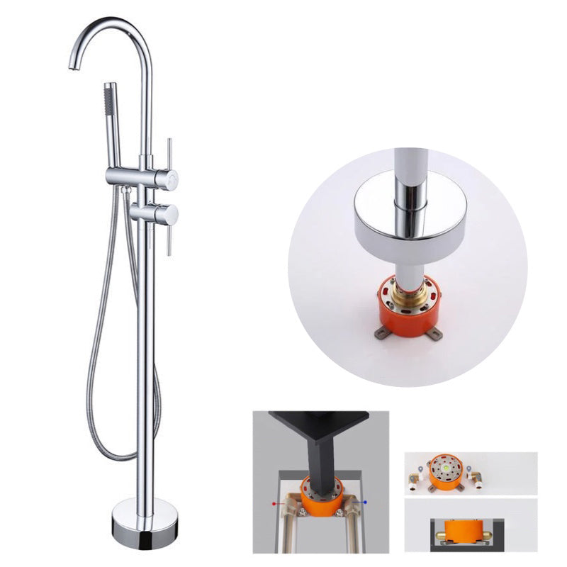 Floor Mounted Copper Freestanding Tub Filler Simple High Arc Freestanding Tub Filler Trim