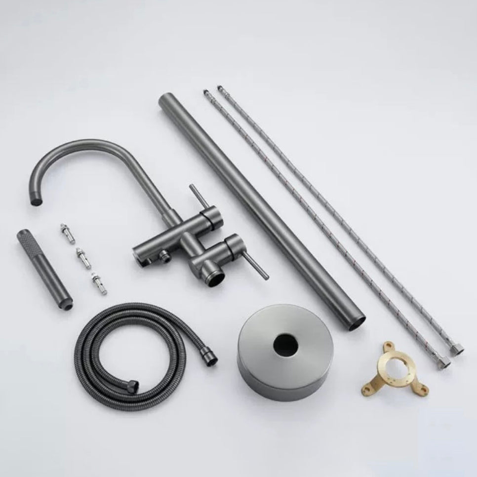 Floor Mounted Copper Freestanding Tub Filler Simple High Arc Freestanding Tub Filler Trim