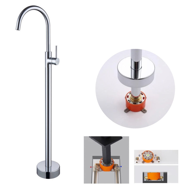 Floor Mounted Copper Freestanding Tub Filler Simple High Arc Freestanding Tub Filler Trim