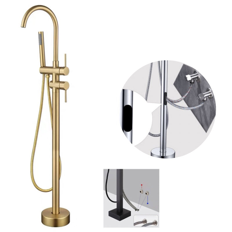 Floor Mounted Copper Freestanding Tub Filler Simple High Arc Freestanding Tub Filler Trim