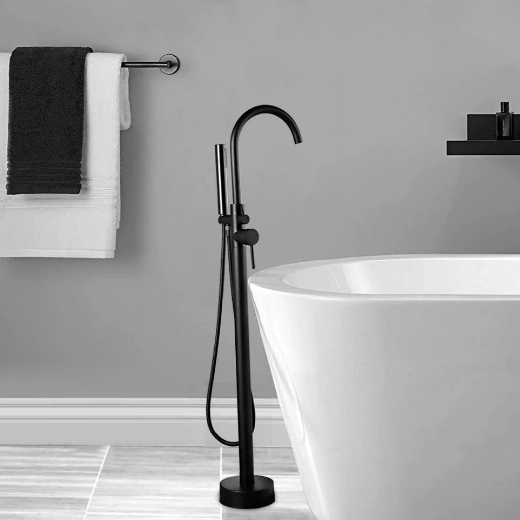 Floor Mounted Copper Freestanding Tub Filler Simple High Arc Freestanding Tub Filler Trim