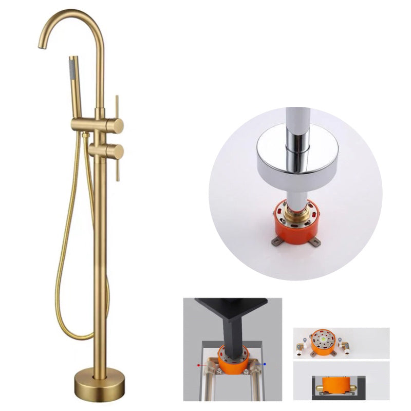 Floor Mounted Copper Freestanding Tub Filler Simple High Arc Freestanding Tub Filler Trim