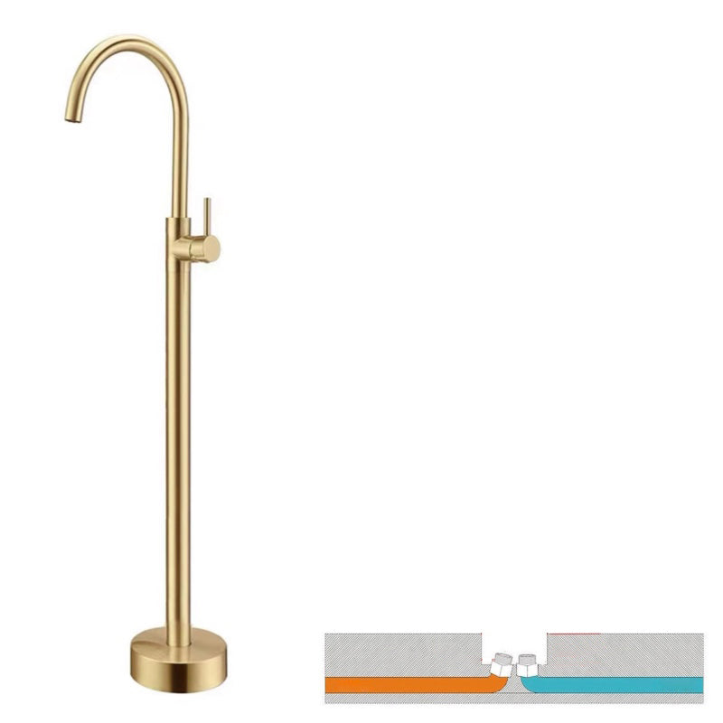 Floor Mounted Copper Freestanding Tub Filler Simple High Arc Freestanding Tub Filler Trim