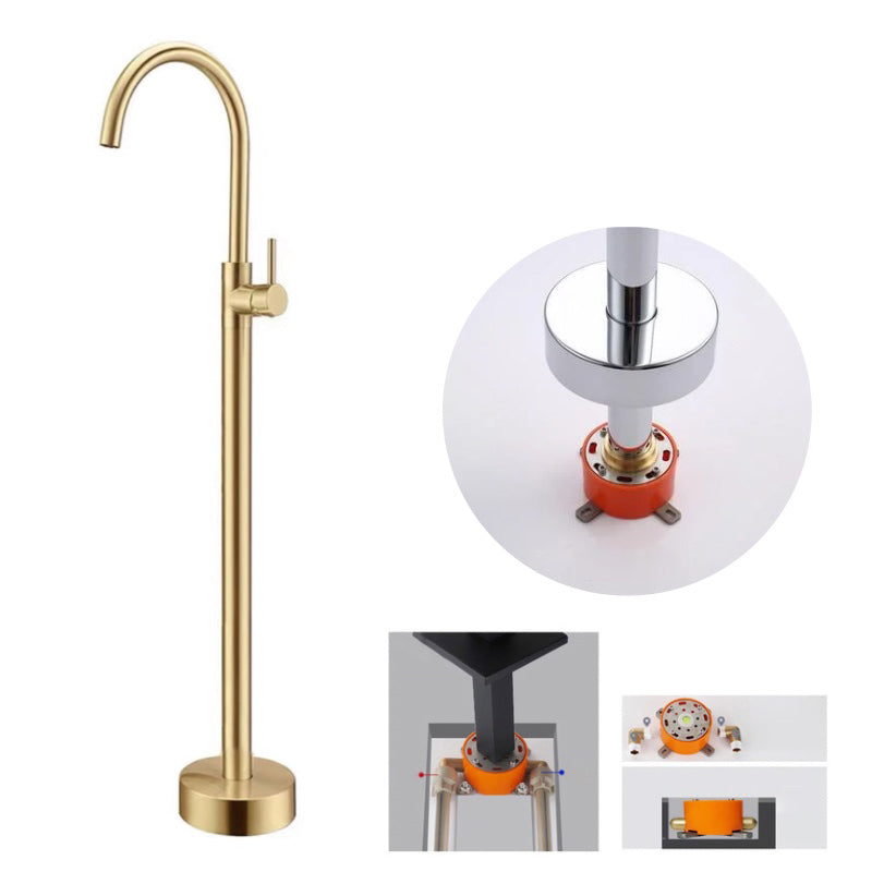 Floor Mounted Copper Freestanding Tub Filler Simple High Arc Freestanding Tub Filler Trim