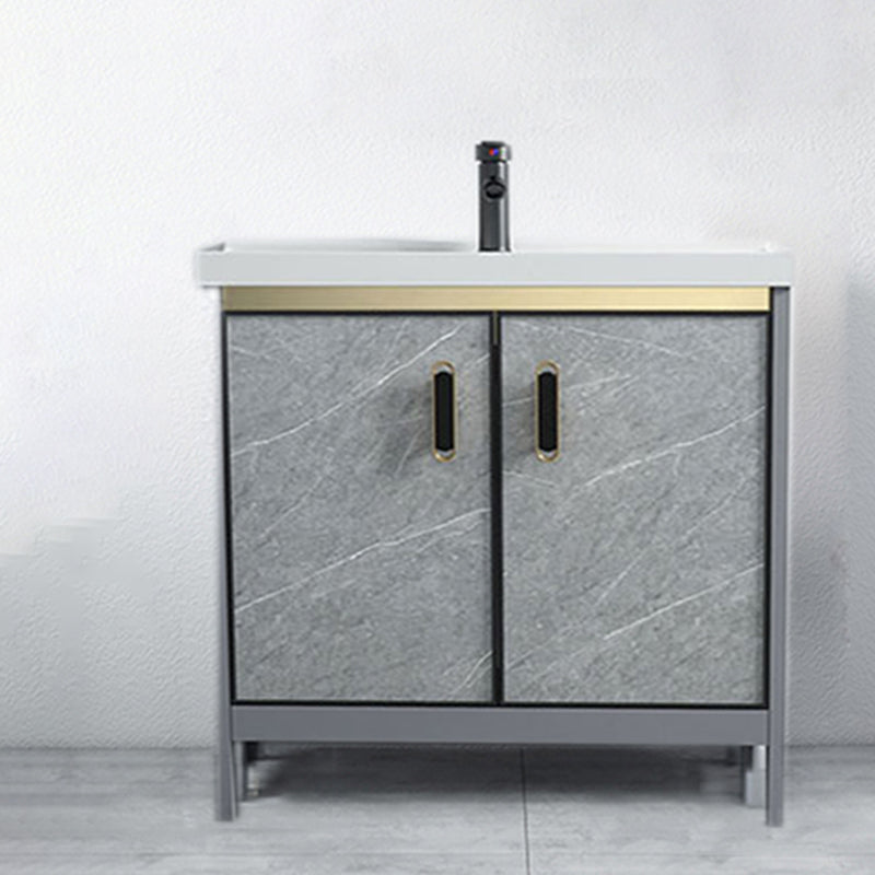 Freestanding Aluminium Bathroom Sink Vanity Gray with Faucet Bathroom Vanity Cabinet