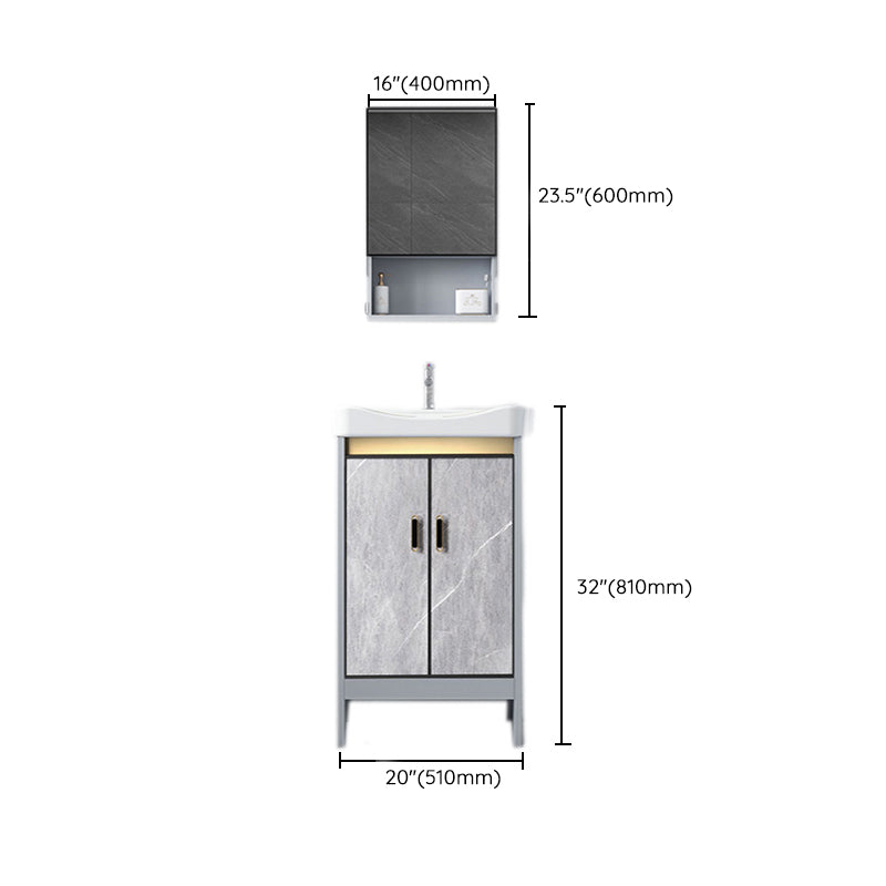 Freestanding Aluminium Bathroom Sink Vanity Gray with Faucet Bathroom Vanity Cabinet