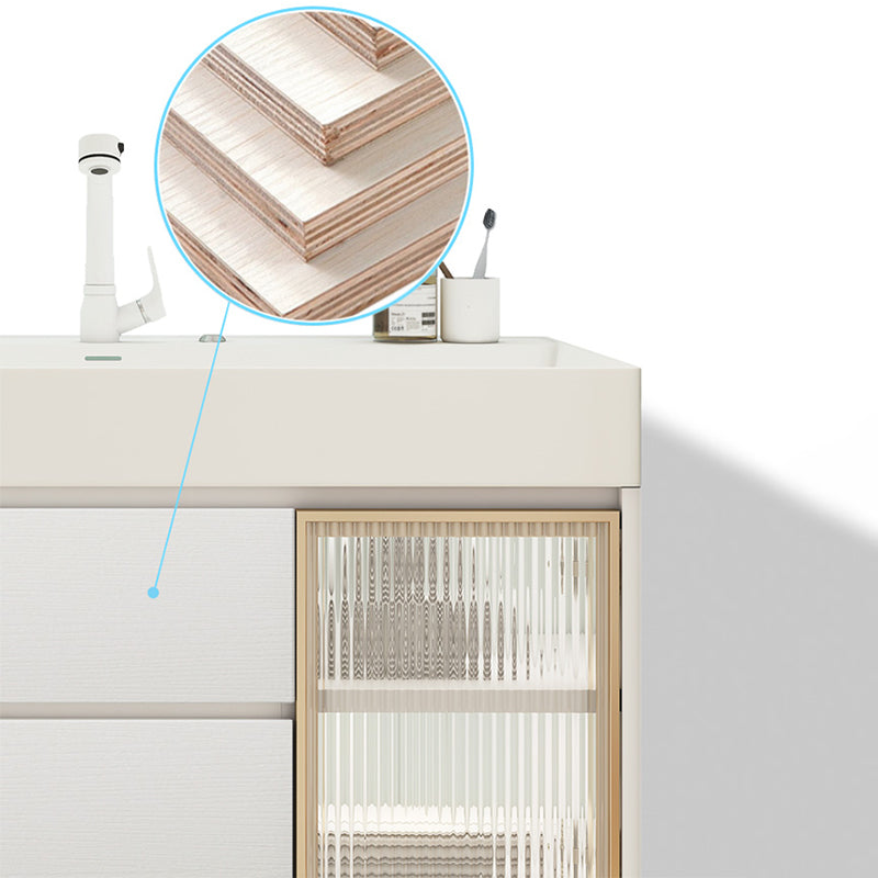 White Bathroom Vanity Mirror Rectangle Single Sink Wall Mount 2 Drawers Vanity with Door