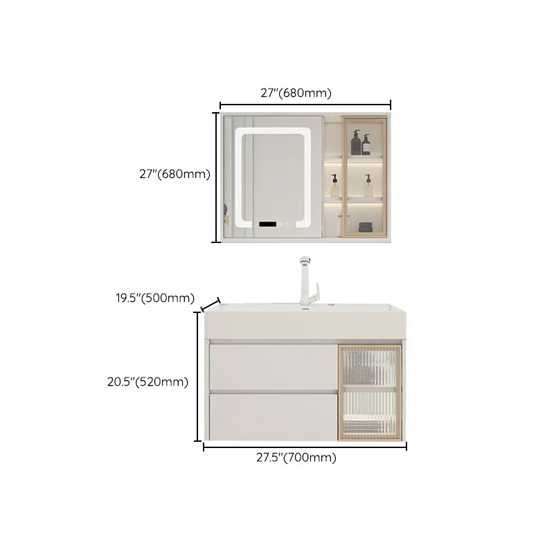 White Bathroom Vanity Mirror Rectangle Single Sink Wall Mount 2 Drawers Vanity with Door