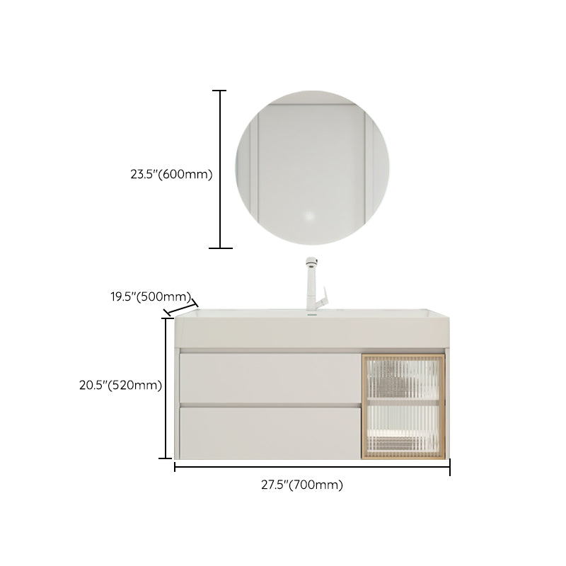 White Bathroom Vanity Mirror Rectangle Single Sink Wall Mount 2 Drawers Vanity with Door