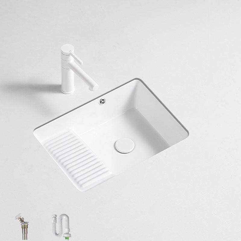 Traditional Undermount Vanity Sink Porcelain Rectangular with Overflow Basin Sink