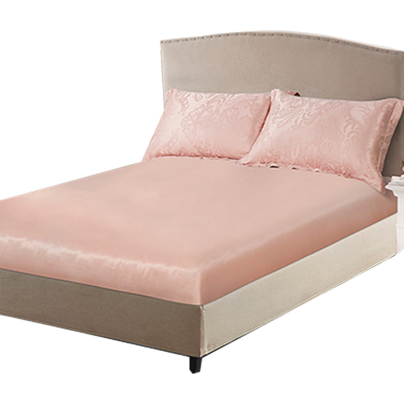 Silk Bed Sheet 1-Piece Pure Color Wrinkle Resistant Fitted Sheet