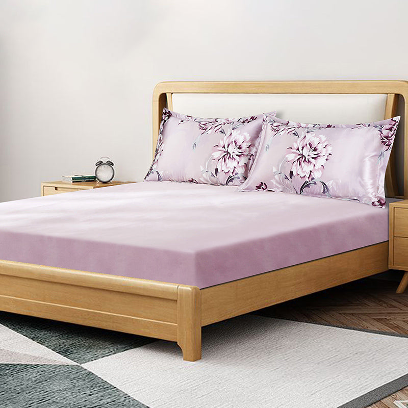 Silk Bed Sheet 1-Piece Pure Color Wrinkle Resistant Fitted Sheet