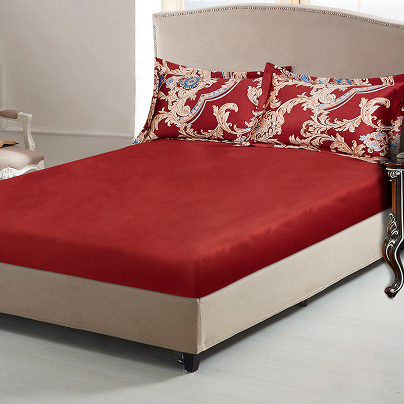 Silk Bed Sheet 1-Piece Pure Color Wrinkle Resistant Fitted Sheet