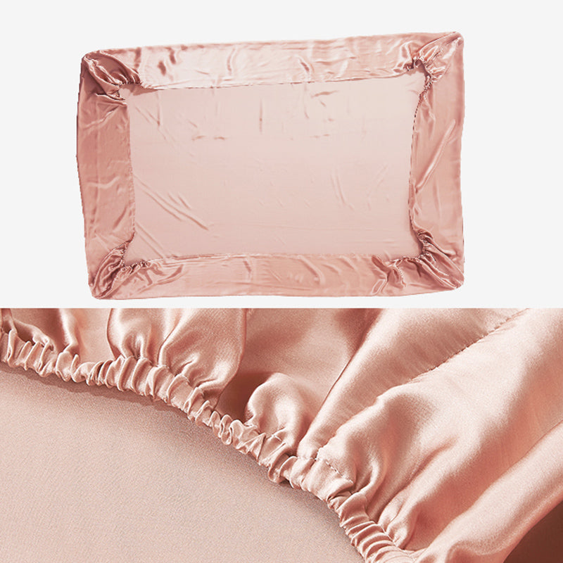 Silk Bed Sheet 1-Piece Pure Color Wrinkle Resistant Fitted Sheet