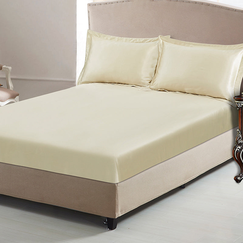 Silk Bed Sheet 1-Piece Pure Color Wrinkle Resistant Fitted Sheet