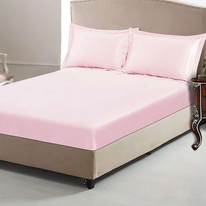Silk Bed Sheet 1-Piece Pure Color Wrinkle Resistant Fitted Sheet
