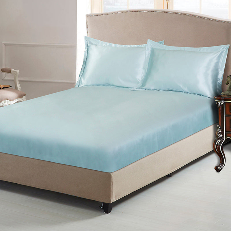 Silk Bed Sheet 1-Piece Pure Color Wrinkle Resistant Fitted Sheet