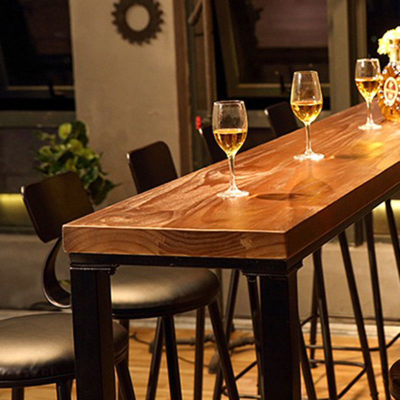 Industrial Bar Height Table Solid Wood Top Bistro Table with Trestle Base