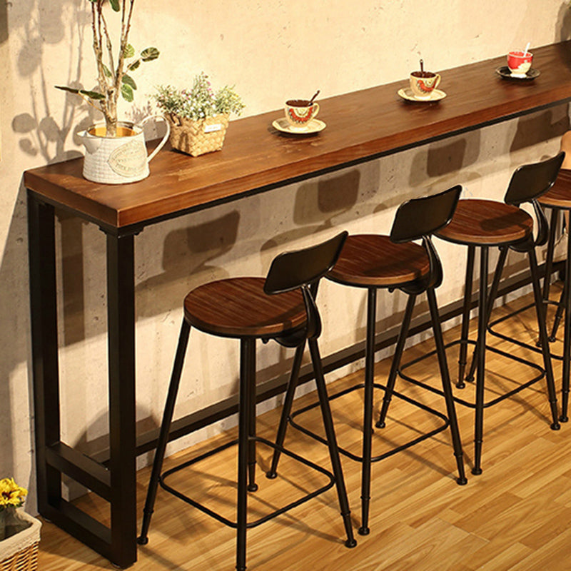 Industrial Bar Height Table Solid Wood Top Bistro Table with Trestle Base