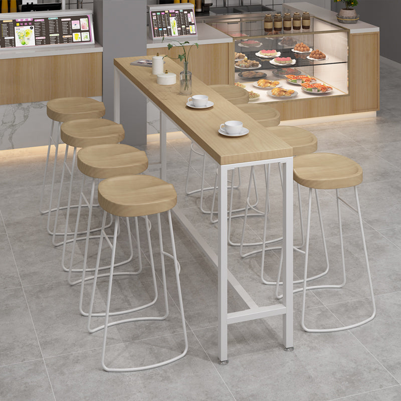 Rectangular Bar Height Table White Legs and Metal Base Bar Table for Patio Use