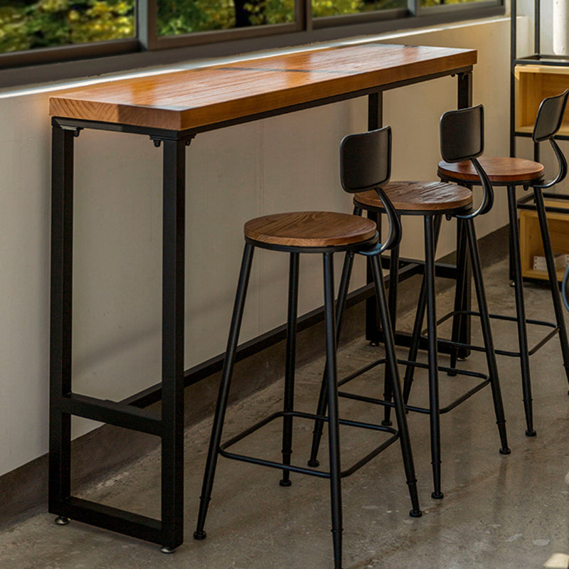 Industrial Bar Height Table Solid Wood Top Bistro Bar Table with Trestle Base