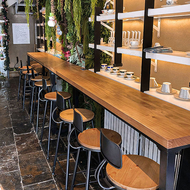 Industrial Bar Height Table Solid Wood Top Bistro Bar Table with Trestle Base