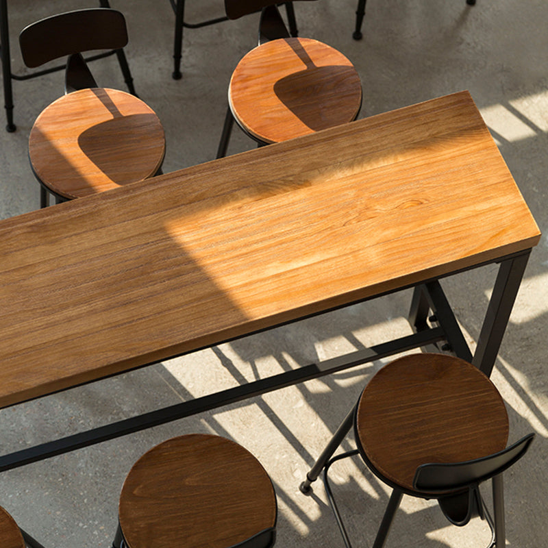 Industrial Bar Height Table Solid Wood Top Bistro Bar Table with Trestle Base