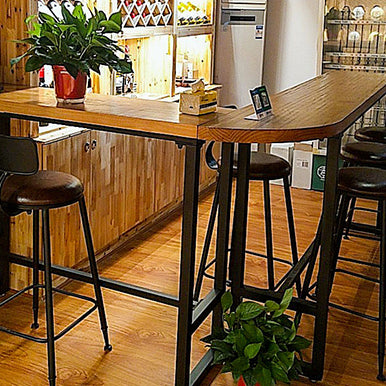 Industrial Bar Height Table Solid Wood Top Bistro Bar Table with Trestle Base