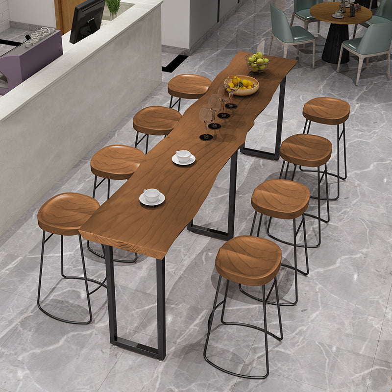 Rectangular Bar Height Table Black Legs and Metal Base Bistro Bar Table for Dining Room