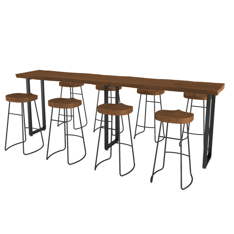 Rectangular Bar Height Table Black Legs and Metal Base Bistro Bar Table for Dining Room