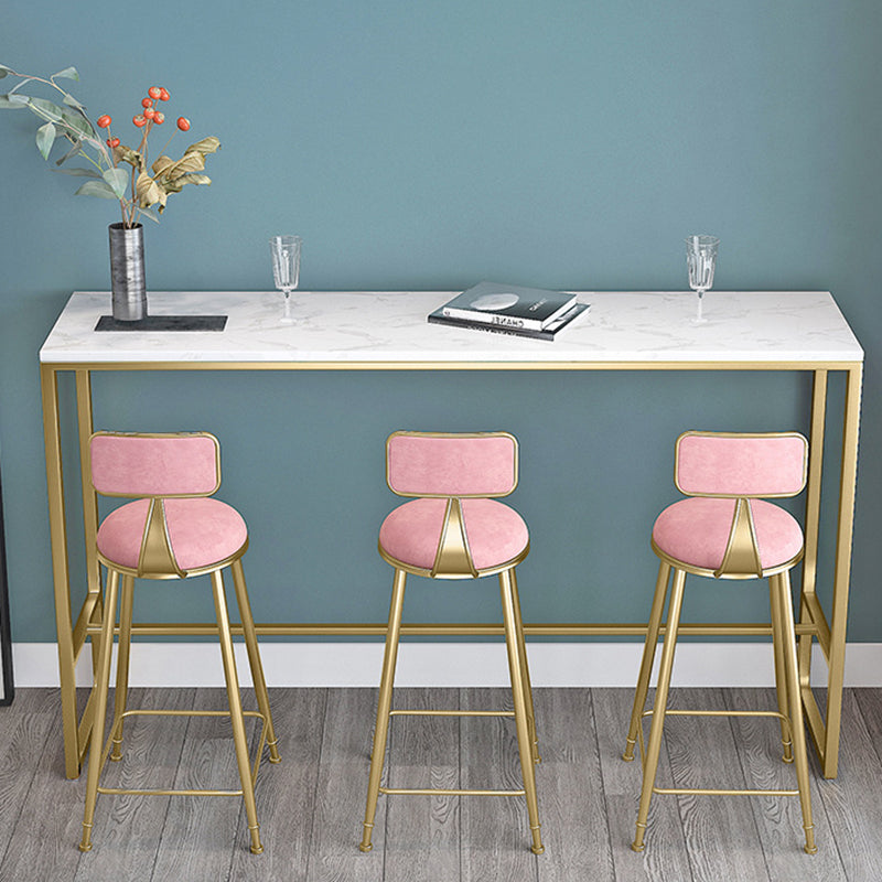 Glam Bar Height Table White Faux Marble Top Bistro Bar Table with Gold Base