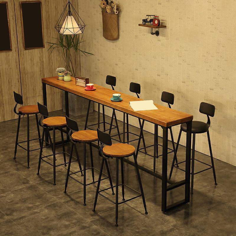 Industrial Bar Height Table Solid Wood Top Bistro Table with Metal Base